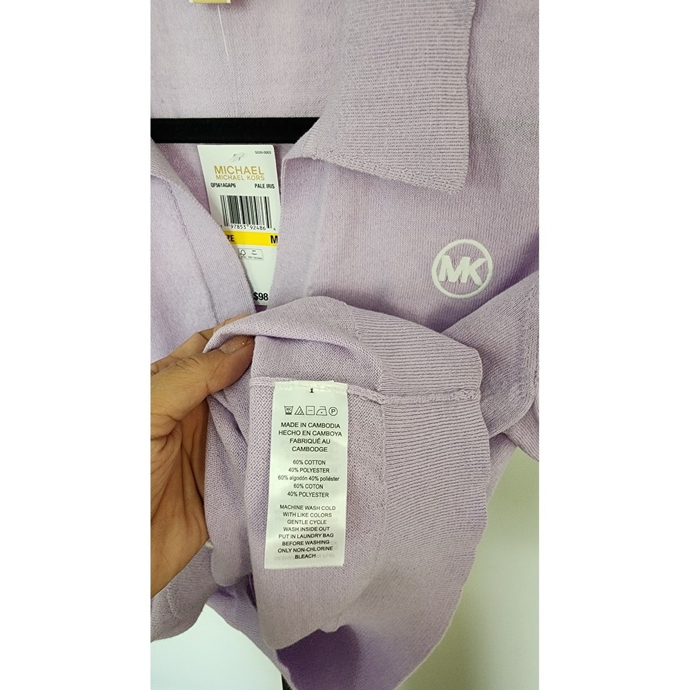 Michael Kors Pale Iris Purple Knit Polo Sweater Short Sleeve MK Logo M - Picture 4 of 6